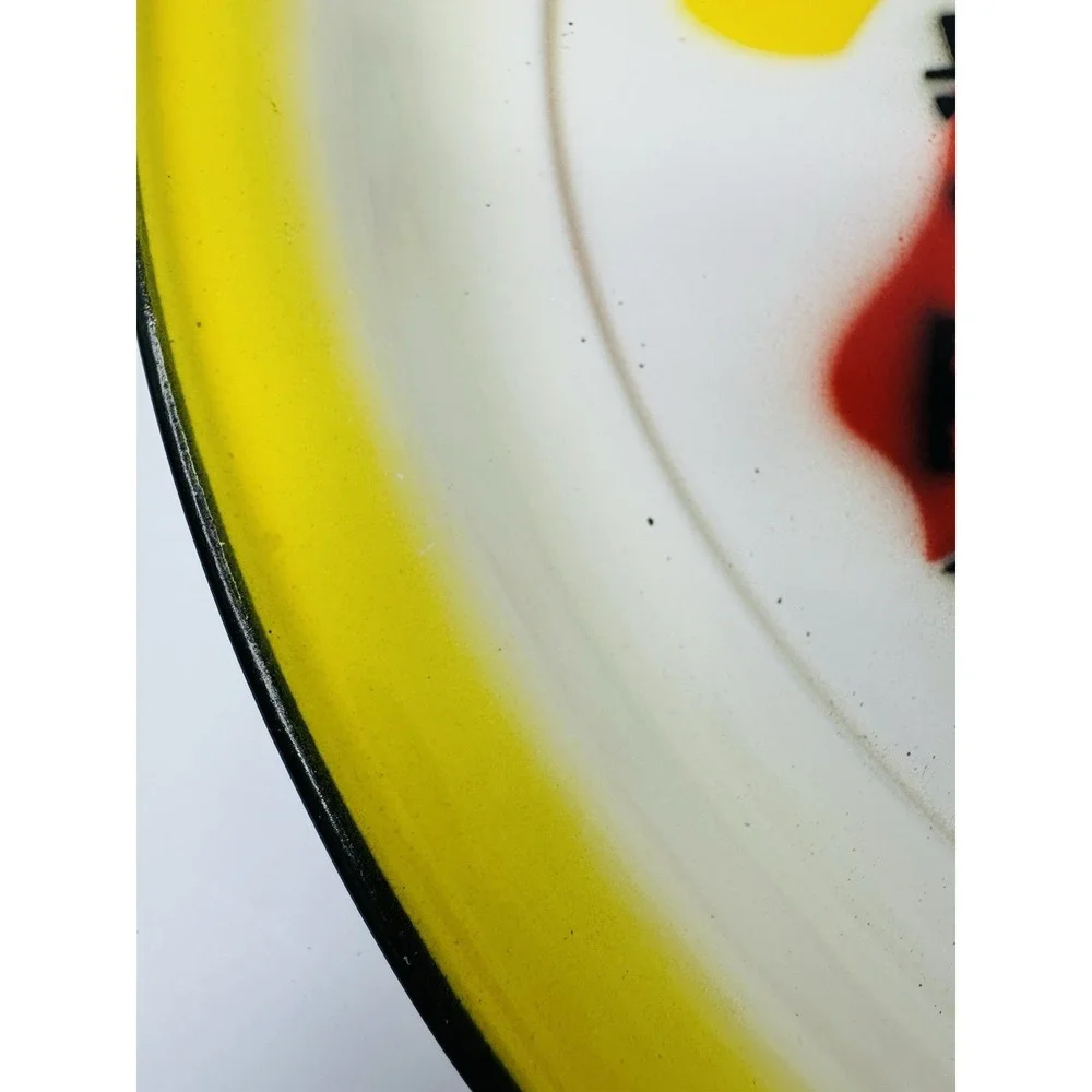 Vintage 1960's Round Colorful Enamel Tin‎ BBQ Large Serving Platter Tray MCM